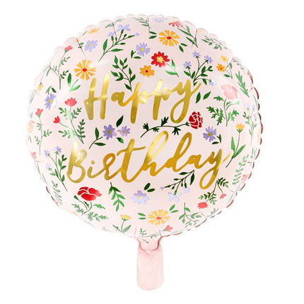 Helium Ballon Happy Birthday Bloemen Roze Leeg 45cm van Partydeco koop je bij Partywinkel