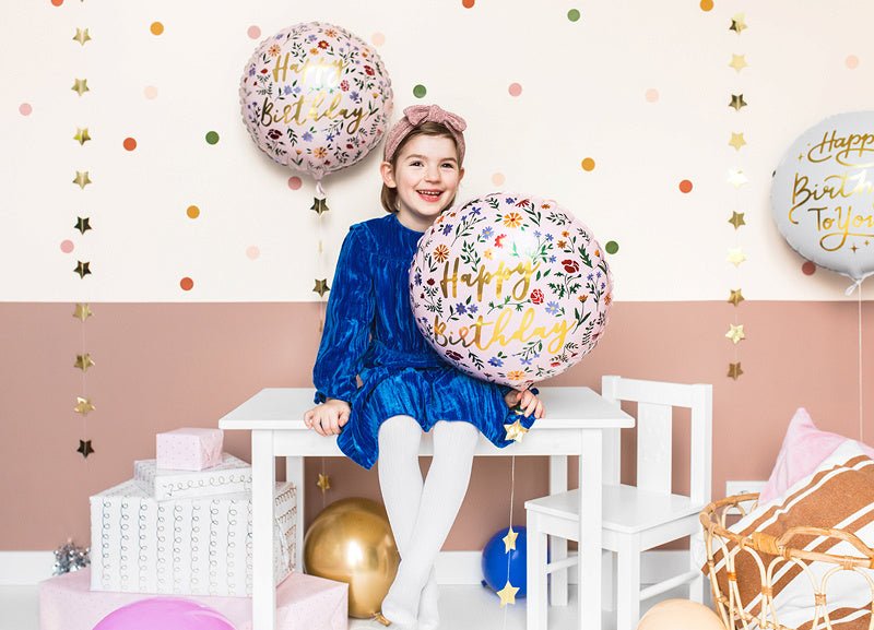 Helium Ballon Happy Birthday Bloemen Roze Leeg 45cm van Partydeco koop je bij Partywinkel