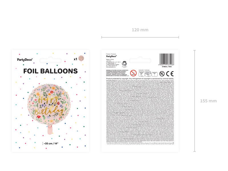 Helium Ballon Happy Birthday Bloemen Roze Leeg 45cm van Partydeco koop je bij Partywinkel