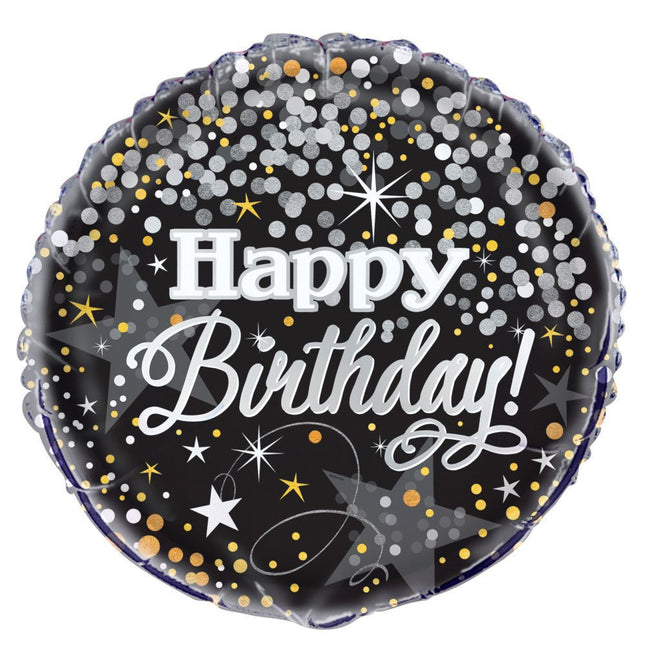 Helium Ballon Happy Birthday Glitter Confetti 45cm leeg van Unique koop je bij Partywinkel
