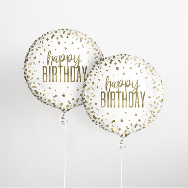 Helium Ballon Happy Birthday Goud 45cm leeg van Unique koop je bij Partywinkel