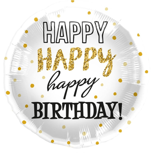 Helium Ballon Happy Birthday Gouden Stippen Leeg 45cm van Folat koop je bij Partywinkel