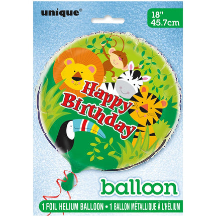Helium Ballon Happy Birthday Jungle 45cm leeg van Unique koop je bij Partywinkel