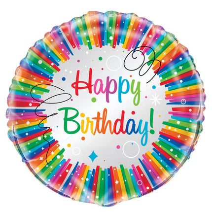 Helium Ballon Happy Birthday Linten Regenboog 45cm leeg van Unique koop je bij Partywinkel