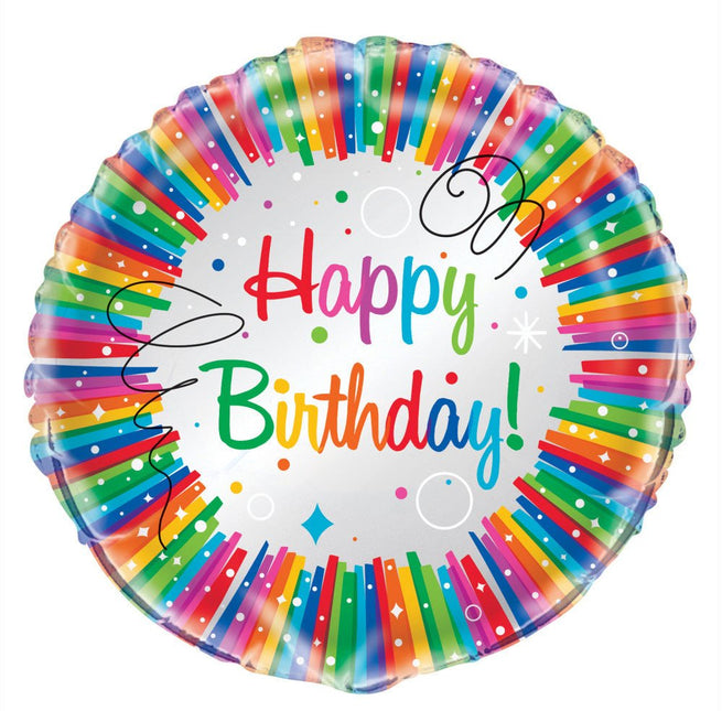 Helium Ballon Happy Birthday Linten Regenboog 45cm leeg van Unique koop je bij Partywinkel