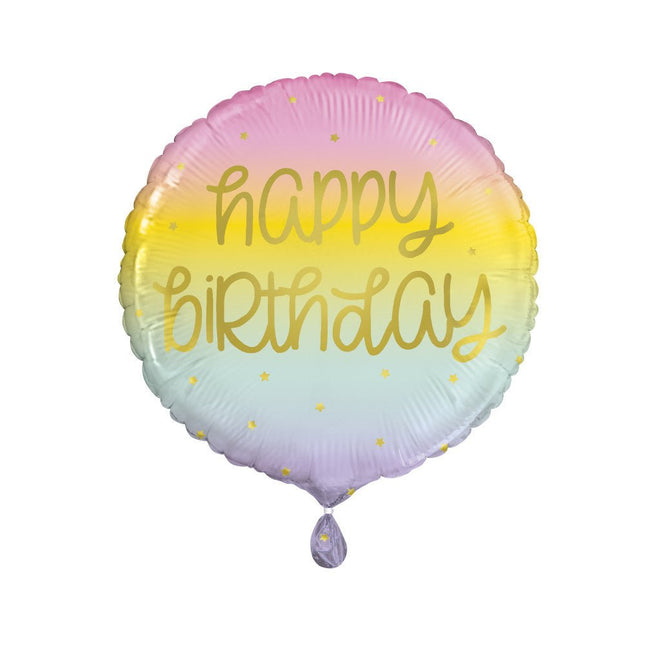 Helium Ballon Happy Birthday Pastel 45cm leeg van Unique koop je bij Partywinkel