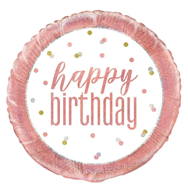 Helium Ballon Happy Birthday Rose Goud 45cm leeg van Unique koop je bij Partywinkel
