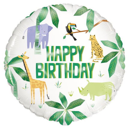 Helium Ballon Happy Birthday Safari 45cm leeg van Unique koop je bij Partywinkel