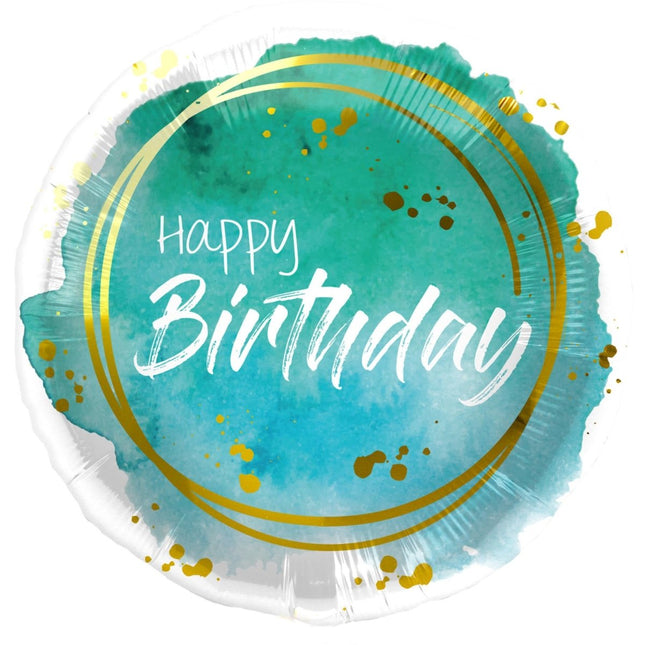 Helium Ballon Happy Birthday Turquoise Leeg 45cm van Folat koop je bij Partywinkel