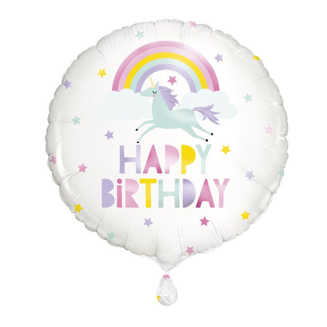 Helium Ballon Happy Birthday Unicorn Wit 45cm leeg van Unique koop je bij Partywinkel