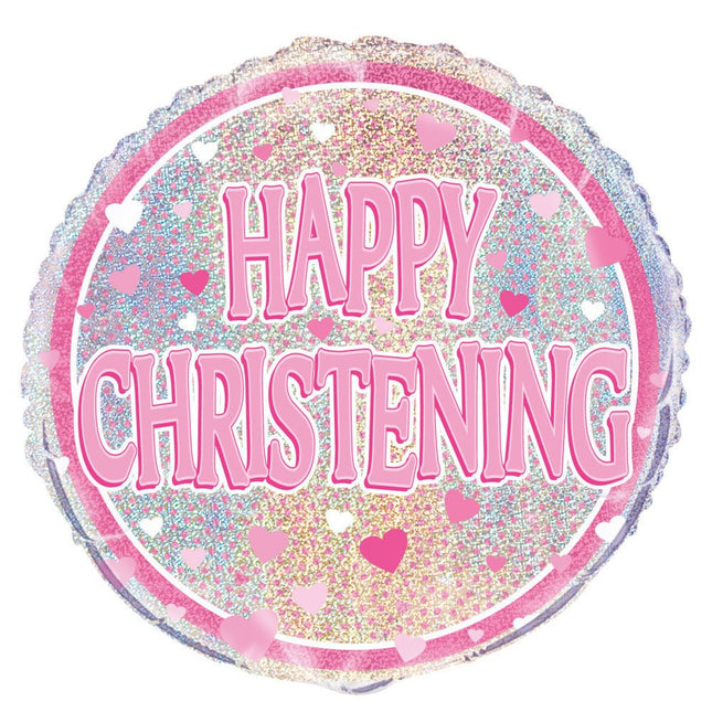 Helium Ballon Happy Christening Roze 45cm leeg van Unique koop je bij Partywinkel