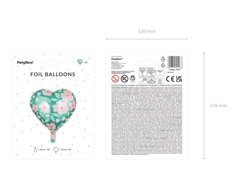Helium Ballon Hart Bloemen Leeg 45cm van Partydeco koop je bij Partywinkel