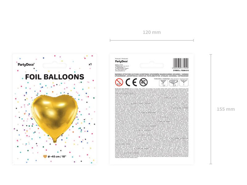 Helium Ballon Hart Goud Leeg 45cm van Partydeco koop je bij Partywinkel