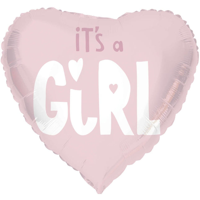 Helium Ballon Hart It'S A Girl Roze Leeg 45cm van Folat koop je bij Partywinkel