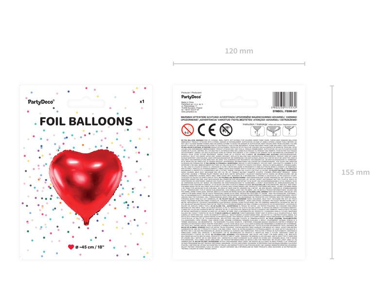 Helium Ballon Hart Rood Leeg 45cm van Partydeco koop je bij Partywinkel