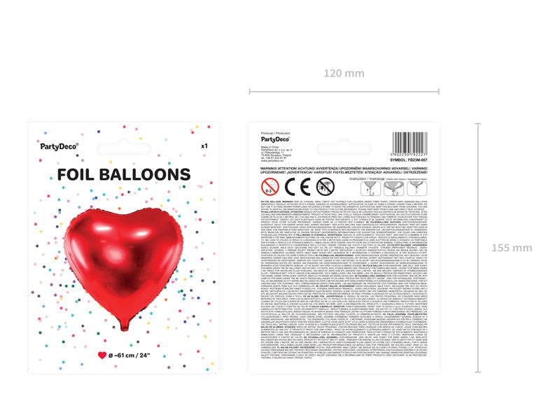 Helium Ballon Hart Rood Leeg 61cm van Partydeco koop je bij Partywinkel