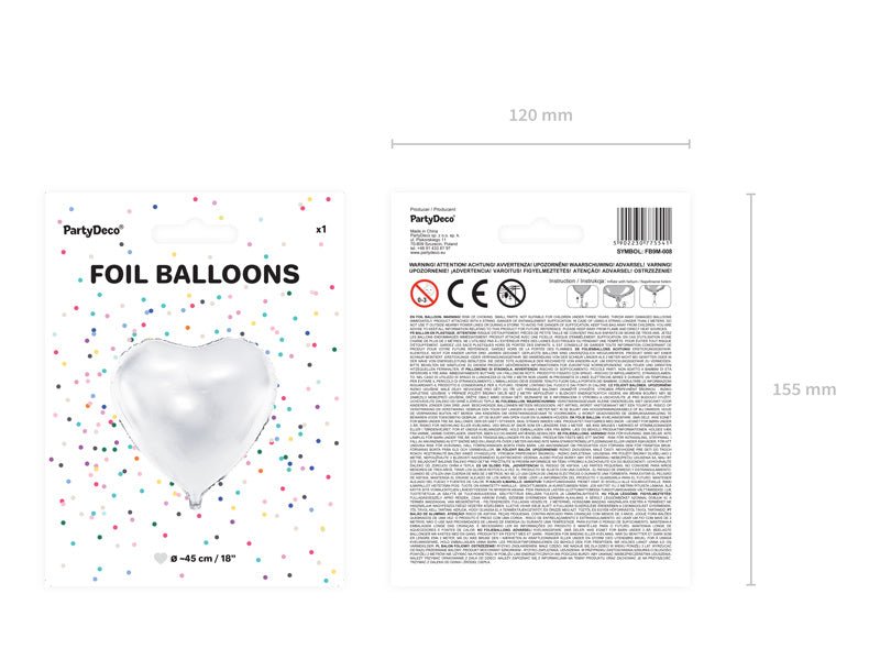 Helium Ballon Hart Wit Leeg 45cm van Partydeco koop je bij Partywinkel