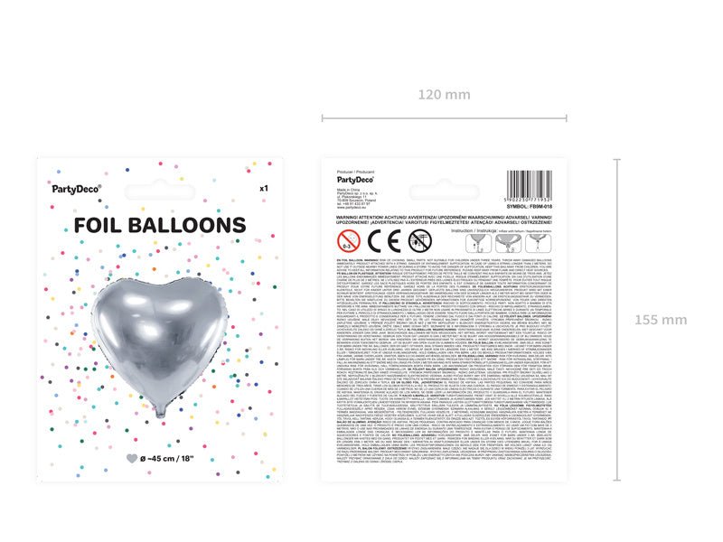 Helium Ballon Hart Zilver Leeg 45cm van Partydeco koop je bij Partywinkel