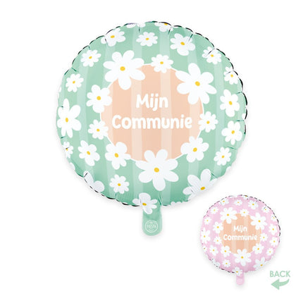 Helium Ballon Mijn Communie Madeliefjes Dubbelzijdig 45cm Leeg van WeFiesta koop je bij Partywinkel