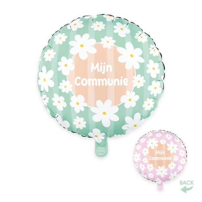 Helium Ballon Mijn Communie Madeliefjes Dubbelzijdig 45cm Leeg van WeFiesta koop je bij Partywinkel