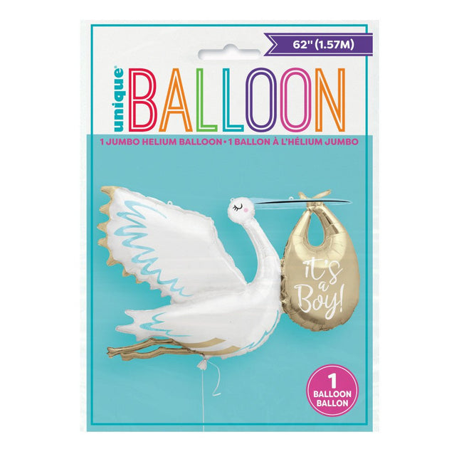 Helium Ballon Ooievaar It's A Boy 1,57m leeg van Unique koop je bij Partywinkel