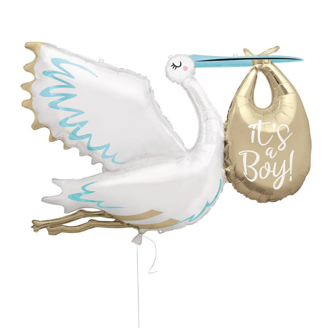 Helium Ballon Ooievaar It's A Boy 1,57m leeg van Unique koop je bij Partywinkel