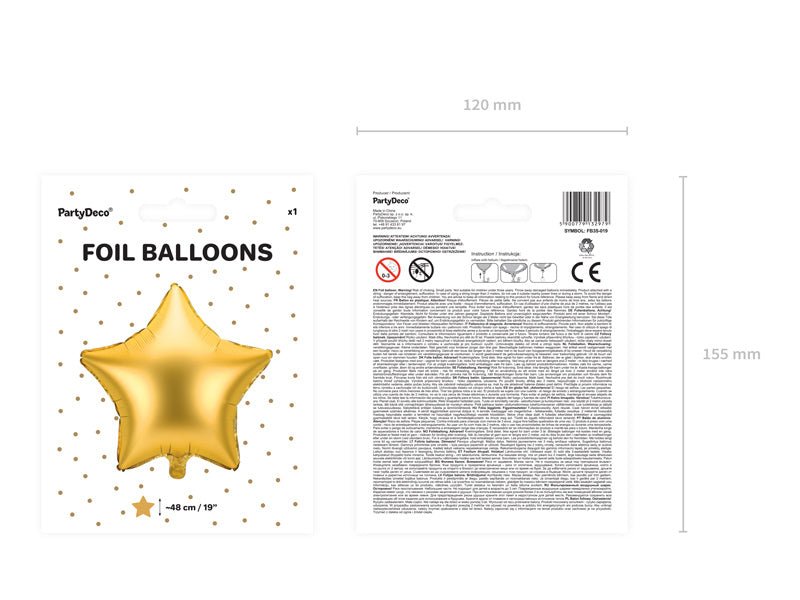 Helium Ballon Ster Goud Leeg 48cm van Partydeco koop je bij Partywinkel