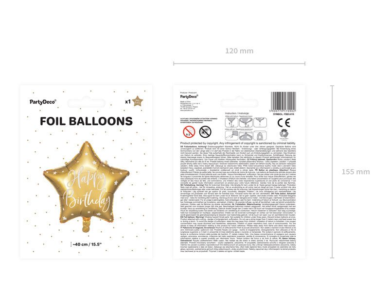 Helium Ballon Ster Happy Birthday Goud Leeg 40cm van Partydeco koop je bij Partywinkel