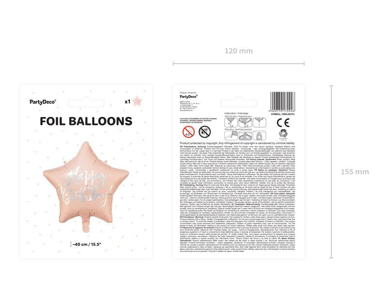 Helium Ballon Ster Happy Birthday Lichtroze Leeg 40cm van Partydeco koop je bij Partywinkel
