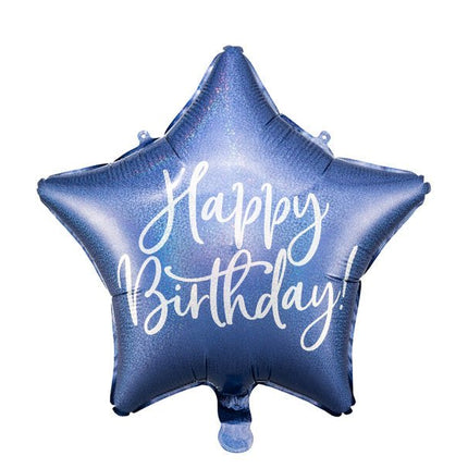 Helium Ballon Ster Happy Birthday Navy Blue Leeg 40cm van Partydeco koop je bij Partywinkel