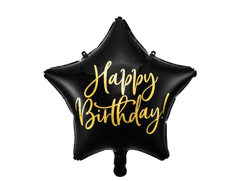 Helium Ballon Ster Happy Birthday Zwart Leeg 40cm van Partydeco koop je bij Partywinkel