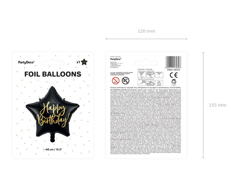 Helium Ballon Ster Happy Birthday Zwart Leeg 40cm van Partydeco koop je bij Partywinkel