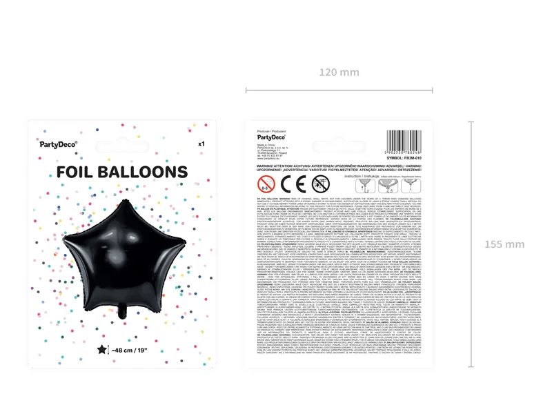 Helium Ballon Ster Zwart Leeg 48cm van Partydeco koop je bij Partywinkel