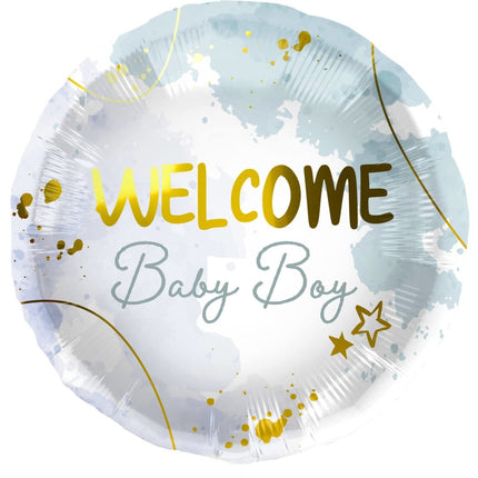 Helium Ballon Welcome Baby Boy Blauw Leeg 45cm van Folat koop je bij Partywinkel