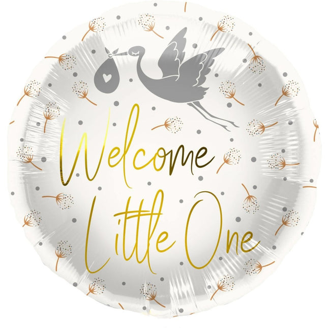 Helium Ballon Welcome Little One Ooievaar Leeg 45cm van Folat koop je bij Partywinkel