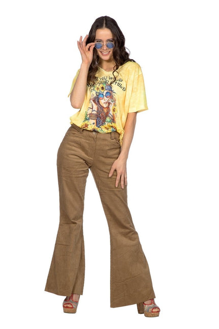 Hippie 60S Broek Bruin Dames van Wilbers & Wilbers koop je bij Partywinkel