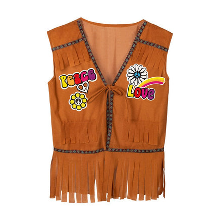 Hippie 60S Gilet Bruin Peace van Boland koop je bij Partywinkel