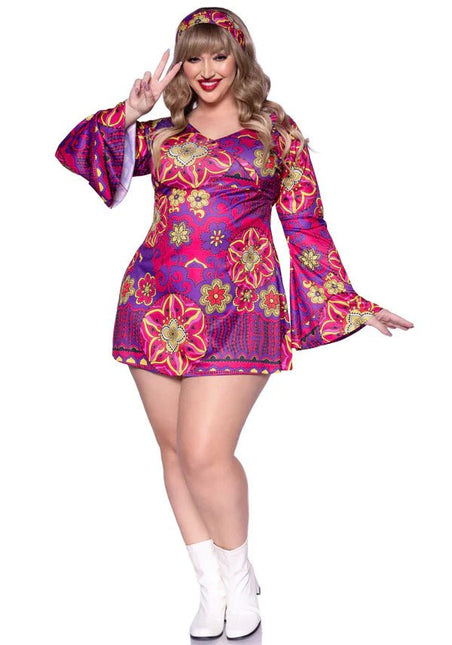Hippie 60S Jurk Paars Roze Dames Leg Avenue van Leg Avenue koop je bij Partywinkel