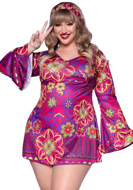 Hippie 60S Jurk Paars Roze Dames Leg Avenue van Leg Avenue koop je bij Partywinkel