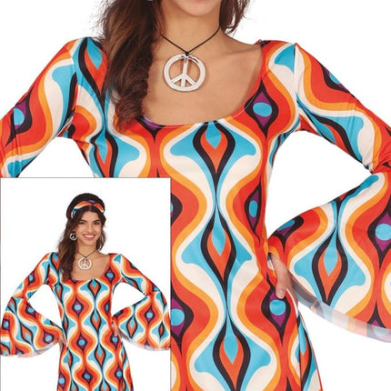 Hippie 60S Kostuum Blauw Oranje Dames van Fiestas Guirca koop je bij Partywinkel