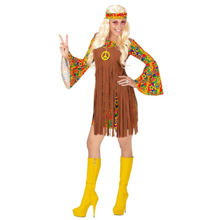 Hippie 60S Kostuum Bruin Dames 3 delig van Widmann koop je bij Partywinkel