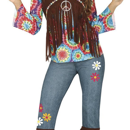 Hippie 60S Kostuum Gekleurd Dames Met Bruin Vest van Fiestas Guirca koop je bij Partywinkel