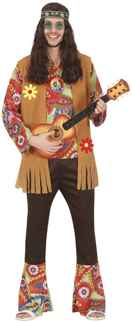 Hippie 60S Kostuum Gekleurd Heren Met Bruin Vest van Fiestas Guirca koop je bij Partywinkel