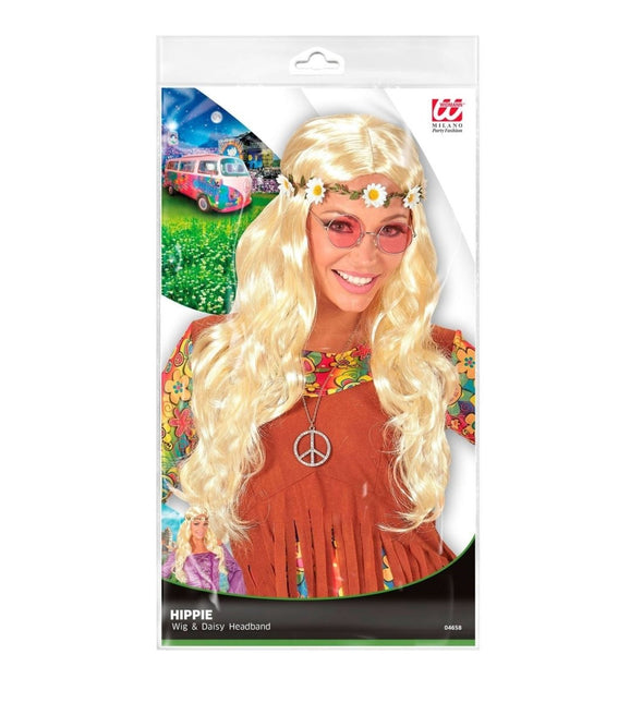 Hippie 60S Pruik Blond Met Bloemen Haarband van Widmann koop je bij Partywinkel