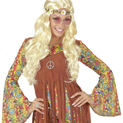 Hippie 60S Pruik Blond Met Bloemen Haarband van Widmann koop je bij Partywinkel