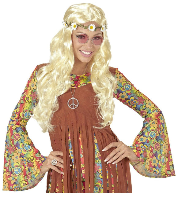 Hippie 60S Pruik Blond Met Bloemen Haarband van Widmann koop je bij Partywinkel