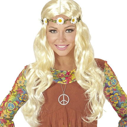 Hippie 60S Pruik Blond Met Bloemen Haarband van Widmann koop je bij Partywinkel