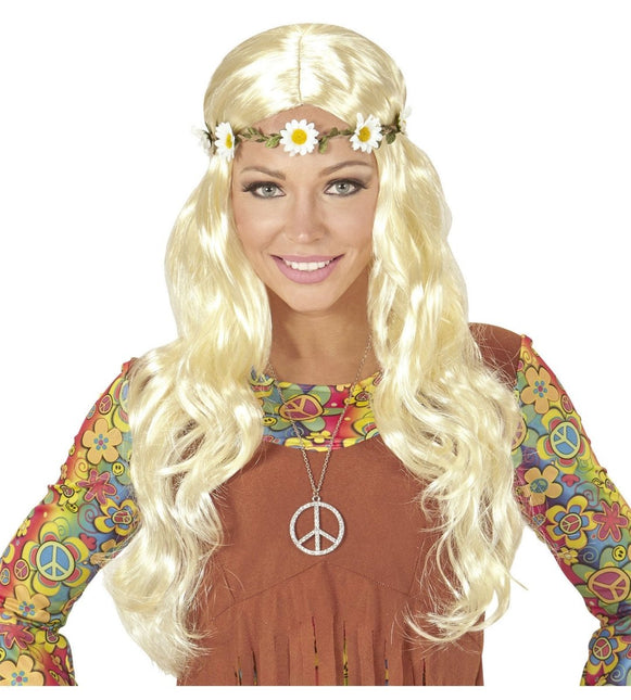 Hippie 60S Pruik Blond Met Bloemen Haarband van Widmann koop je bij Partywinkel