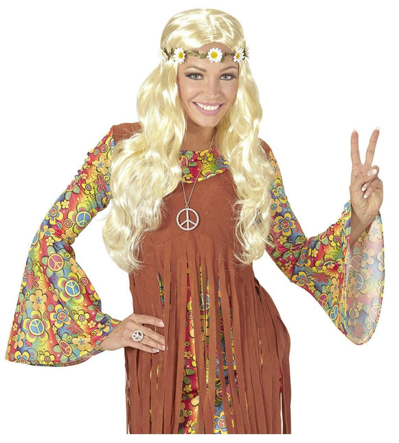Hippie 60S Pruik Blond Met Bloemen Haarband van Widmann koop je bij Partywinkel