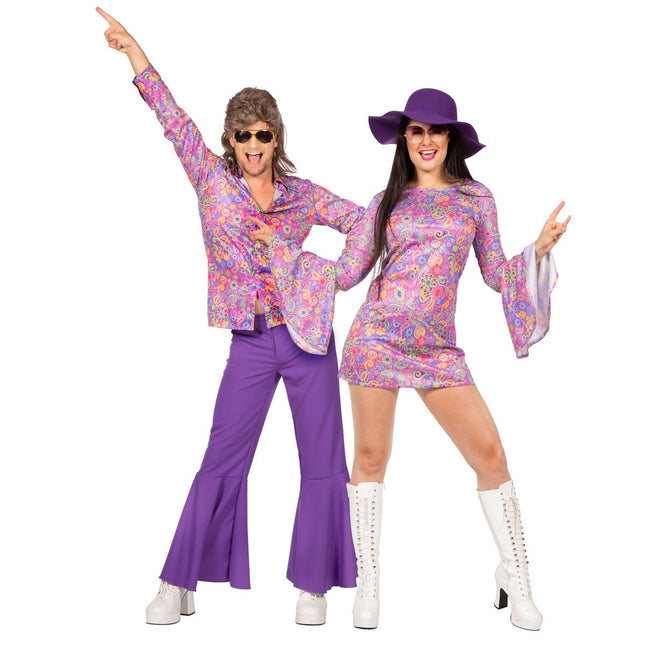 Hippie Blouse Bloemen Paars van Wilbers & Wilbers koop je bij Partywinkel
